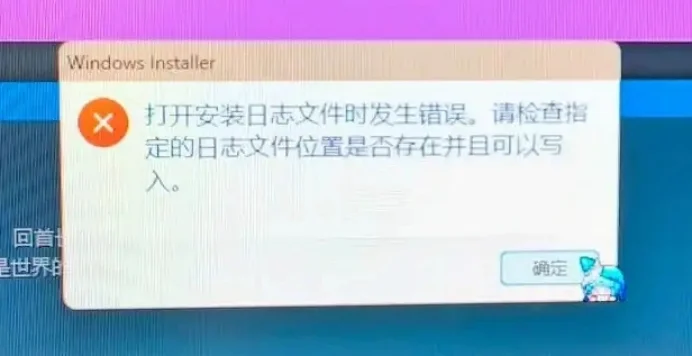 具体问题：打开安装日志时发生错误